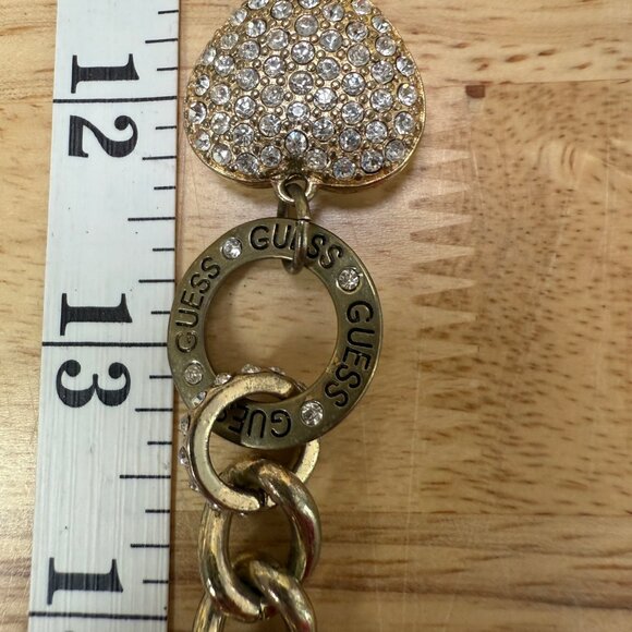 Guess Gold-Tone Chain-Link Toggle Bracelet With Pave Crystal Heart Charm - Picture 8 of 13